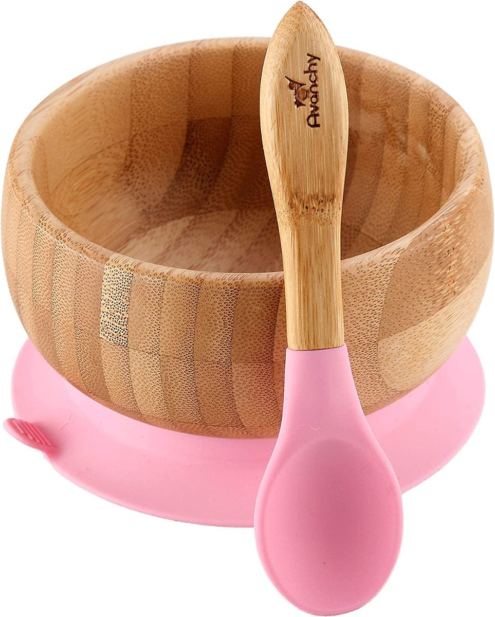 Avanchy Baby Bamboo Stay Put Suction Bowl + Spoon Pk Avanchy Yallatoys