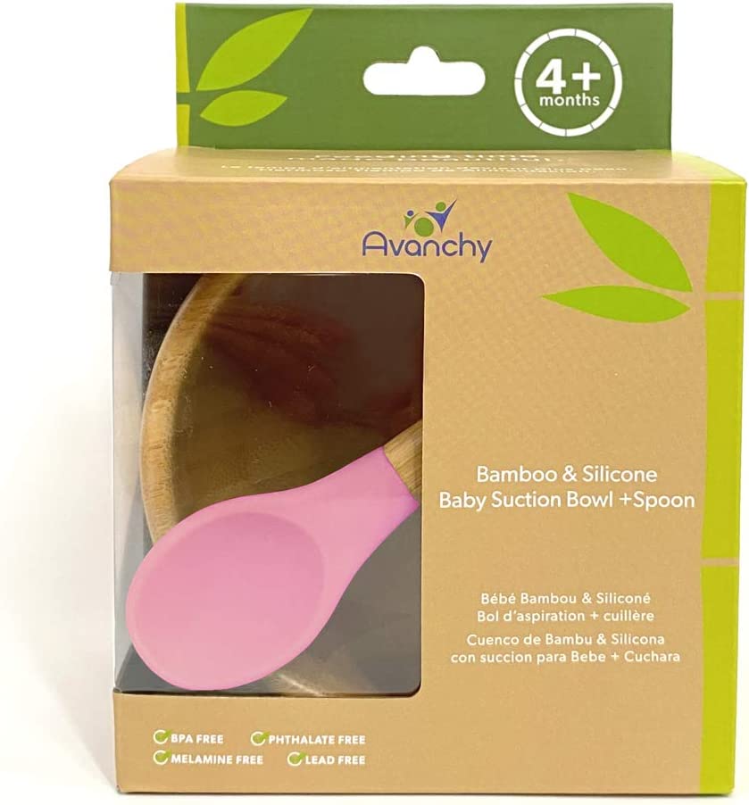 Avanchy Baby Bamboo Stay Put Suction Bowl + Spoon Pk Avanchy Yallatoys