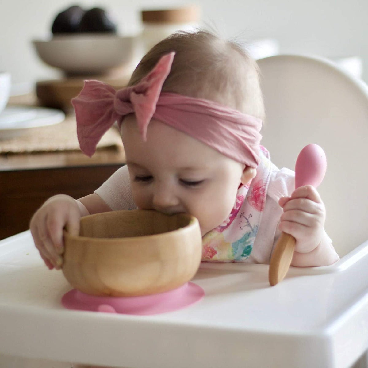 Avanchy Baby Bamboo Stay Put Suction Bowl + Spoon Pk Avanchy Yallatoys