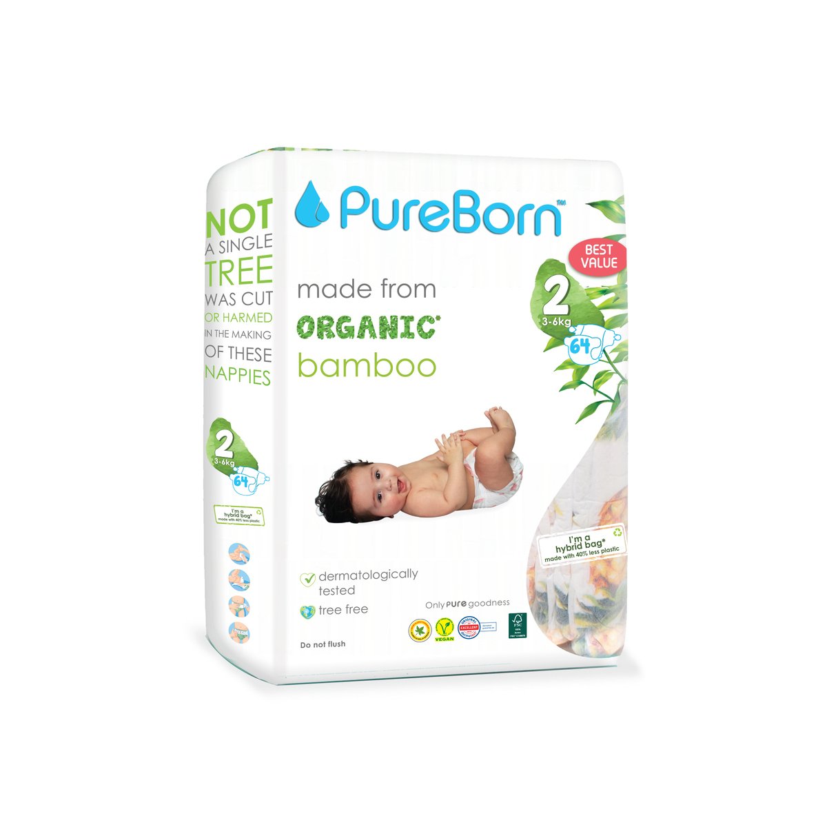 Pure Born Organic Bamboo Diaper 2  64pcs (Sold Separately Subject to Availability) Pure Born Yallatoys