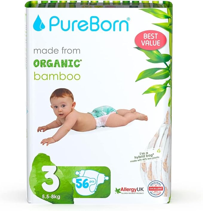 Pure Born Organic Bamboo Diaper 3  56pcs (Sold Separately Subject to Availability) Pure Born Yallatoys