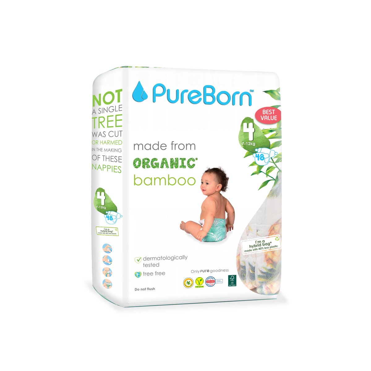 Pure Born Organic Bamboo Diaper 4  48pcs (Sold Separately Subject to Availability) Pure Born Yallatoys