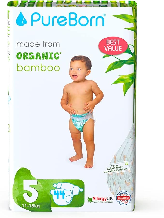 Pure Born Organic Bamboo Diaper 5  44pcs (Sold Separately Subject to Availability) Pure Born Yallatoys