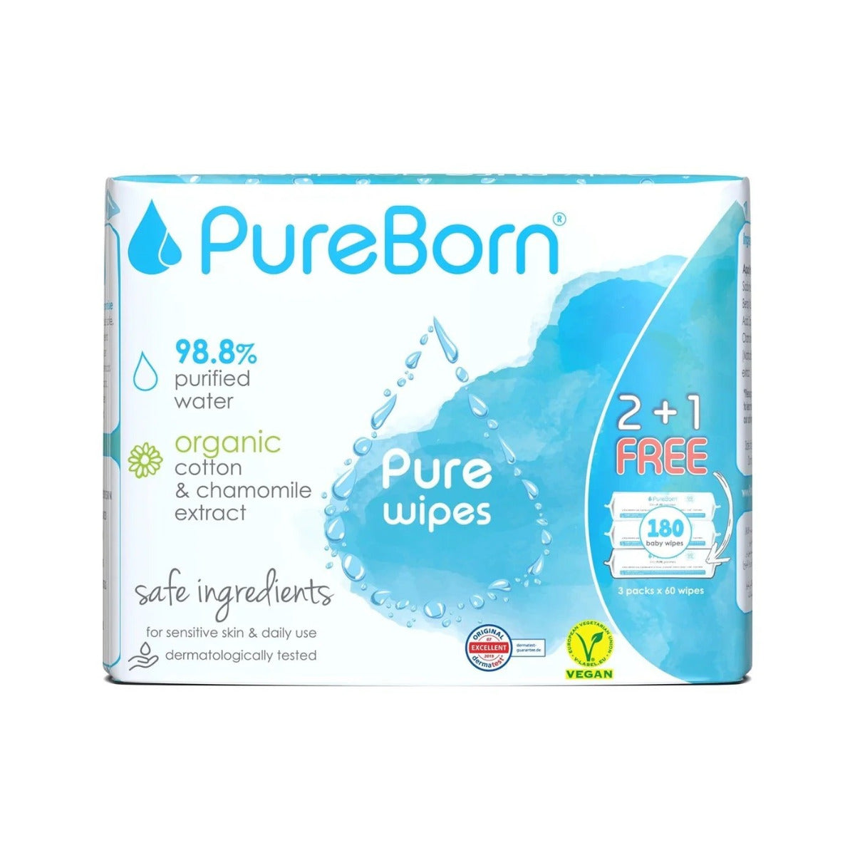 PureBorn Chamomile Wipes 60pcs 2+1 Free Pure Born Yallatoys
