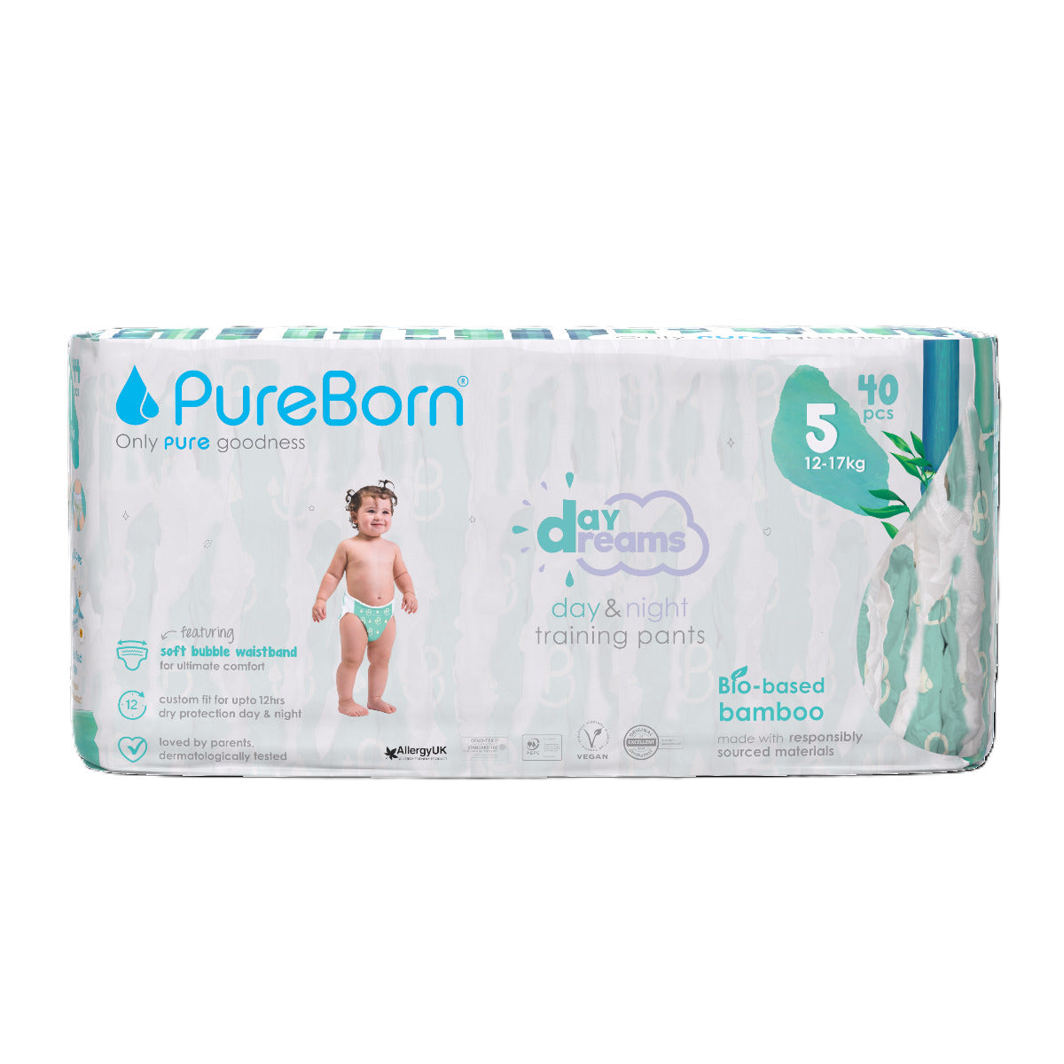 PureBorn Organic Bamboo Day Dream Diaper Pants Size 5 Pack of 40 Pure Born Yallatoys