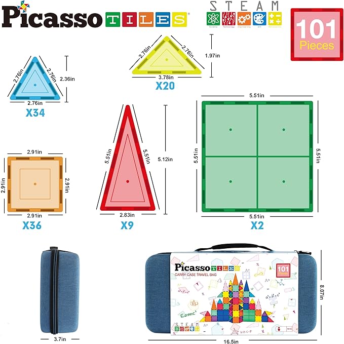 Buy Picasso Tiles Magnetic Tile Building Block Classic 101 Piece Playset | Yallatoys.com