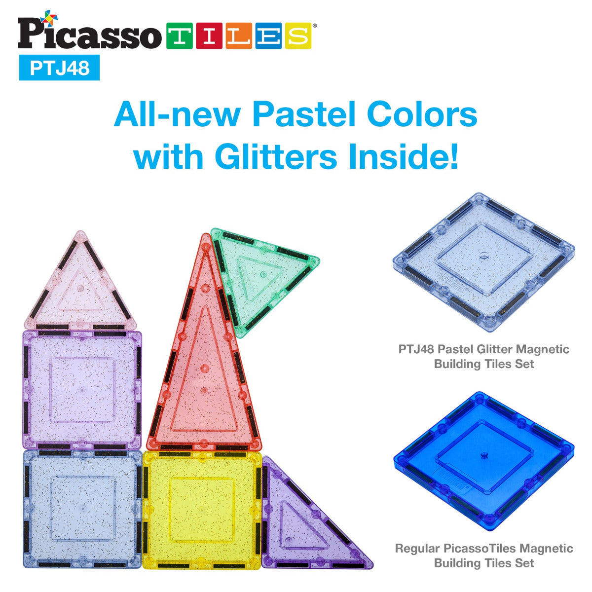 Buy Picasso Tiles Magnetic Tiles Building Set with Glitter Tiles 48pcs | Yallatoys.com