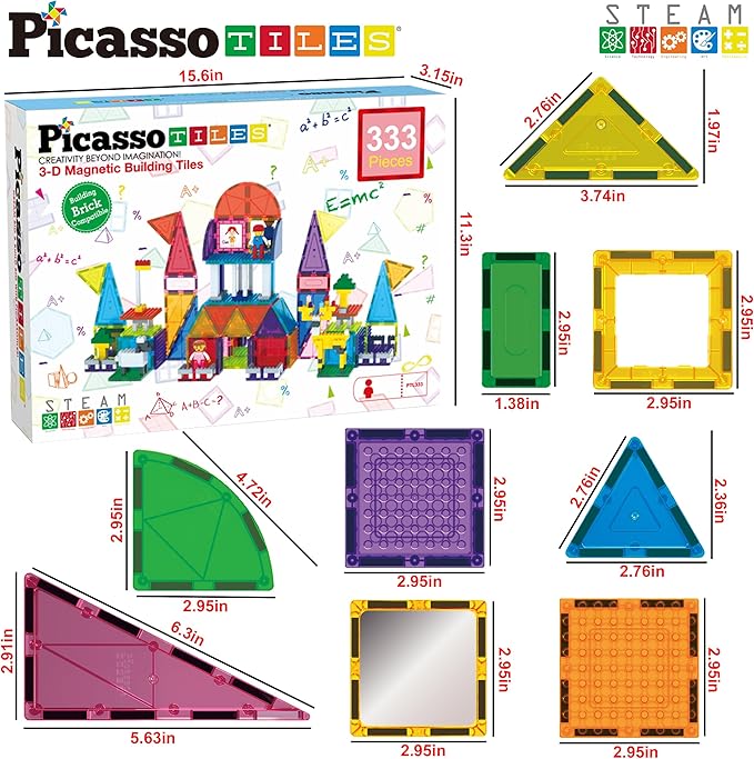 Buy Picasso Tiles Magnetic Brick Tile and Magnetic Tile Combo Set 333pcs | Yallatoys.com