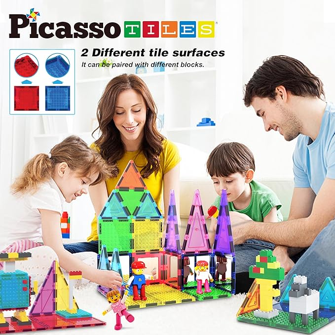 Buy Picasso Tiles Magnetic Building Block Tiles with 2 Character Figures 63pcs | Yallatoys.com