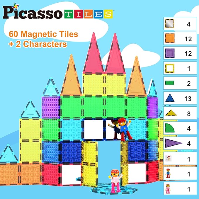 Buy Picasso Tiles Magnetic Building Block Tiles with 2 Character Figures 63pcs | Yallatoys.com