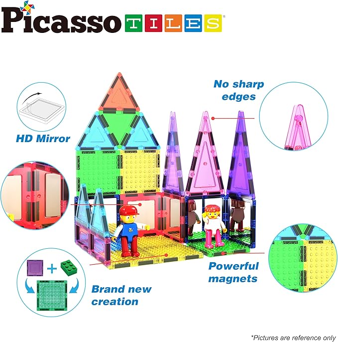 Buy Picasso Tiles Magnetic Building Block Tiles with 2 Character Figures 63pcs | Yallatoys.com