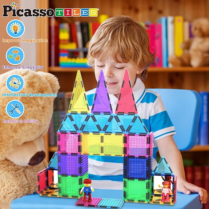 Buy Picasso Tiles Magnetic Building Block Tiles with 2 Character Figures 63pcs | Yallatoys.com