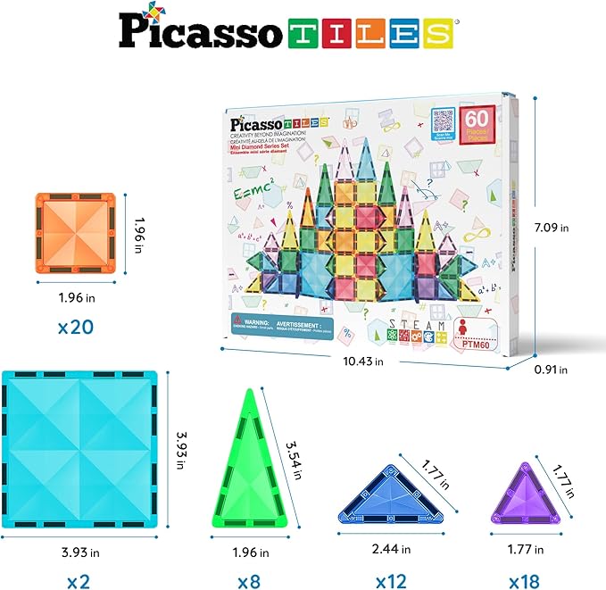 Buy Picasso Tiles Magnetic Building Set Travel Sized 60pcs | Yallatoys.com