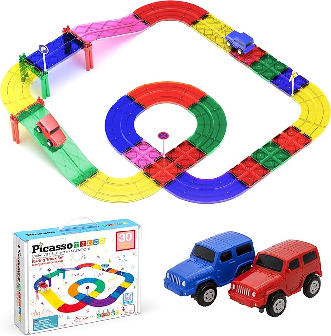 Buy Picasso Tiles Magnetic Race Car Track with Trucks Building Set 30pcs | Yallatoys.com