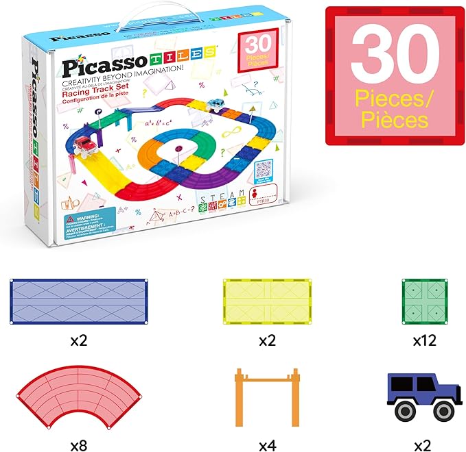Buy Picasso Tiles Magnetic Race Car Track with Trucks Building Set 30pcs | Yallatoys.com