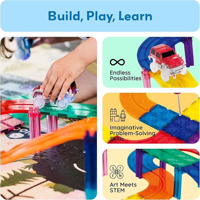 Buy Picasso Tiles Magnetic Race Car Track with Trucks Building Set 30pcs | Yallatoys.com