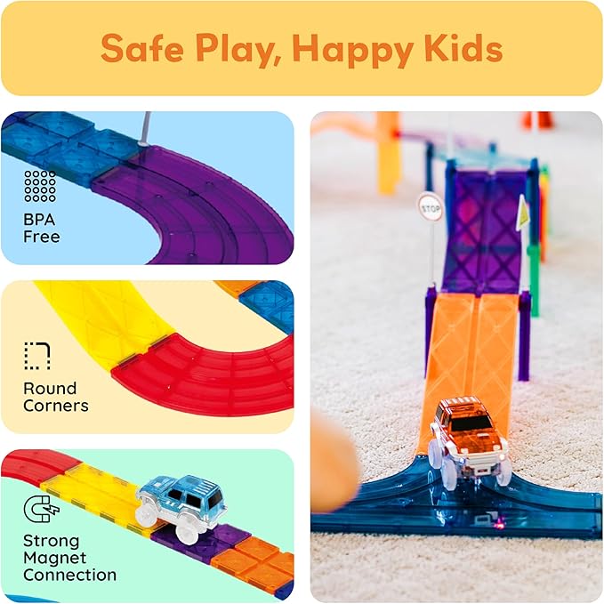 Buy Picasso Tiles Magnetic Race Car Track with Trucks Building Set 30pcs | Yallatoys.com