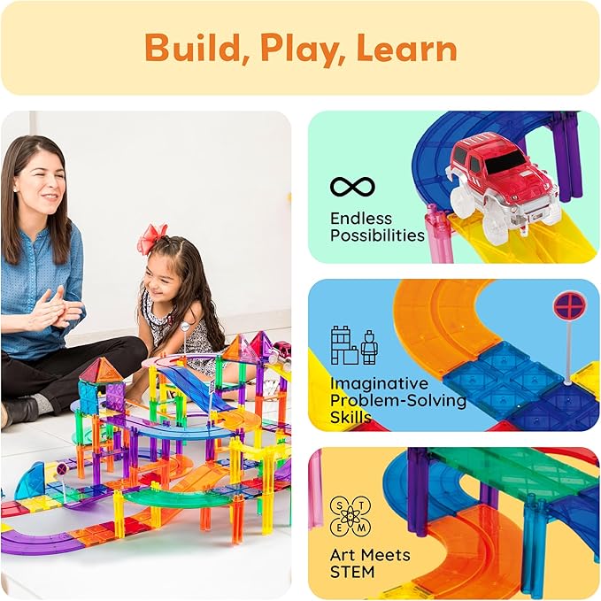 Buy PicassoTiles Magnetic Tiles Race Track with LED Cars 50pcs | Yallatoys.com
