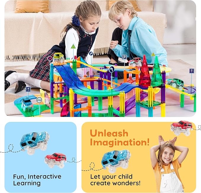 Buy PicassoTiles Magnetic Tiles Race Track with LED Cars 50pcs | Yallatoys.com