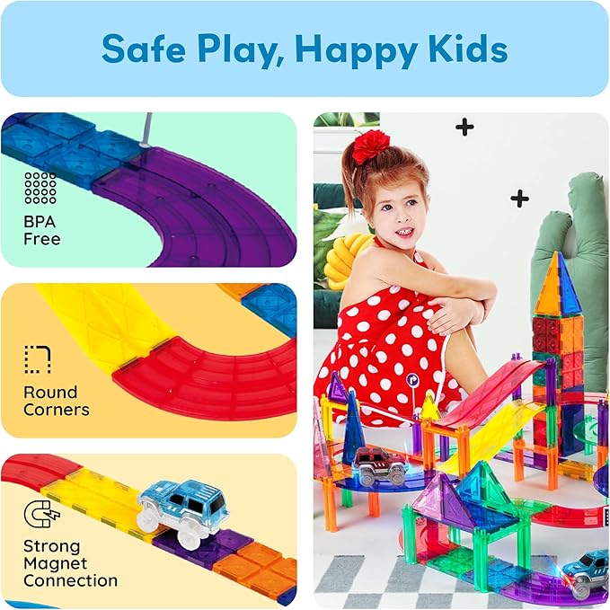 Buy PicassoTiles Magnetic Tiles Race Track with LED Cars 50pcs | Yallatoys.com