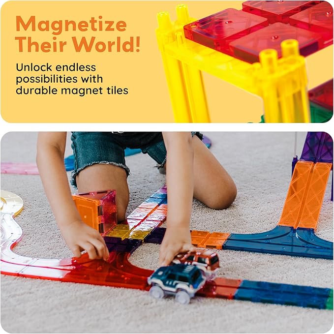 Buy PicassoTiles Magnetic Tiles Race Track with LED Cars 50pcs | Yallatoys.com