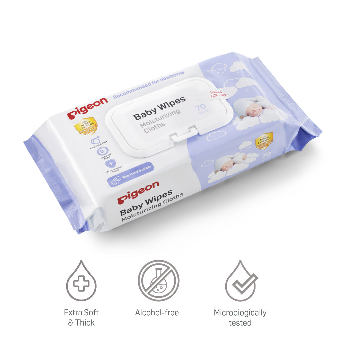 Pigeon Baby Wipes Moisturizing Cloths 70 Sheets with Lanolin Pigeon Yallatoys