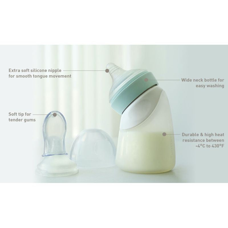 Marcus N Marcus  Silicone Angled Feeding Bottle And Spoon Set  Mint Marcus & Marcus Yallatoys