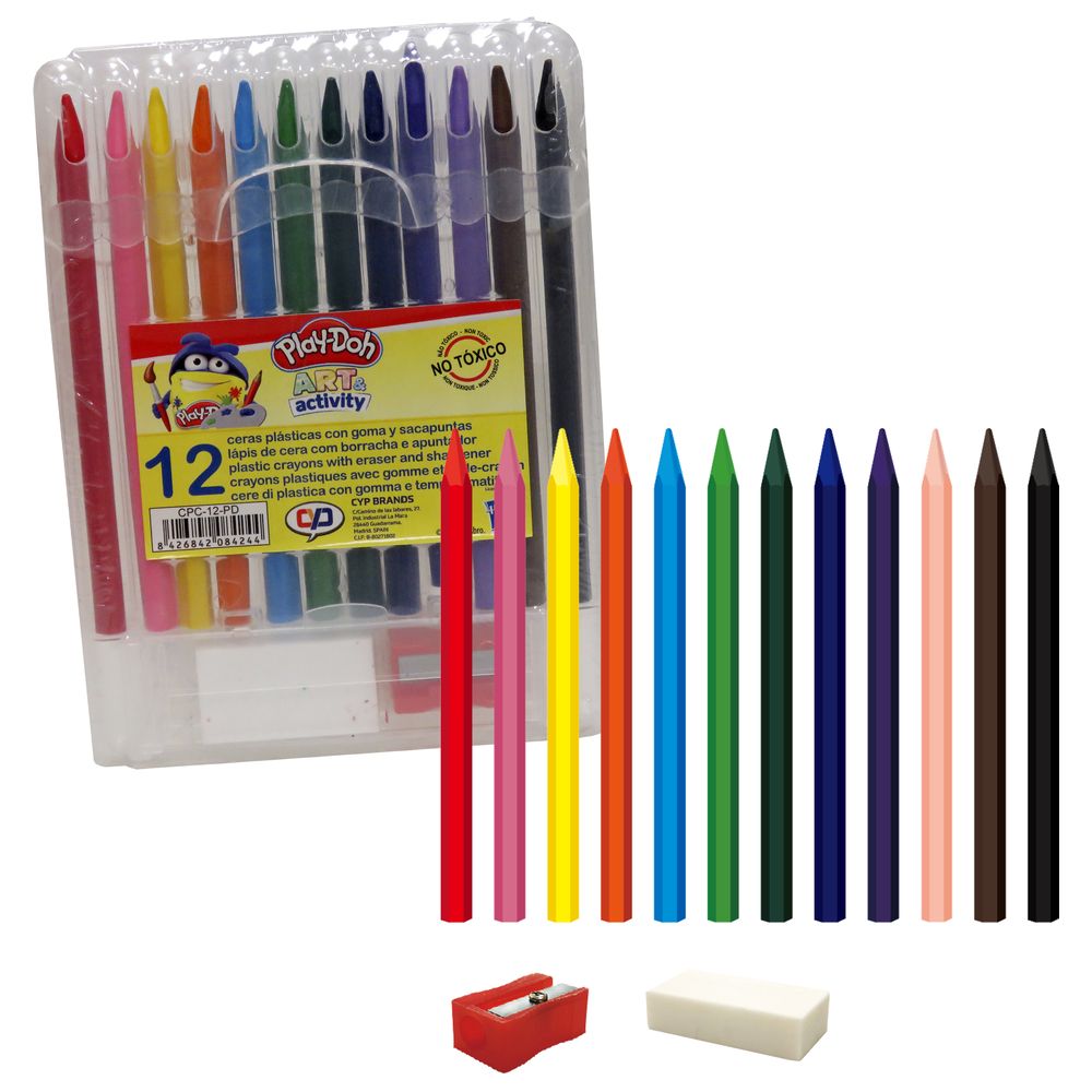 Buy Playdoh 12 Colors Wax Crayon with Eraser & Sharpener | Yallatoys.com