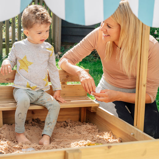 Buy Plum Wooden Sandpit with Canopy Natural | Yallatoys.com