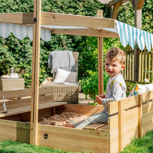 Buy Plum Wooden Sandpit with Canopy Natural | Yallatoys.com