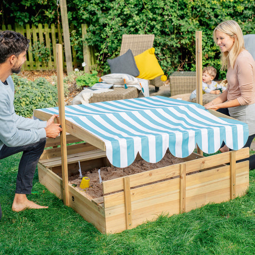 Buy Plum Wooden Sandpit with Canopy Natural | Yallatoys.com