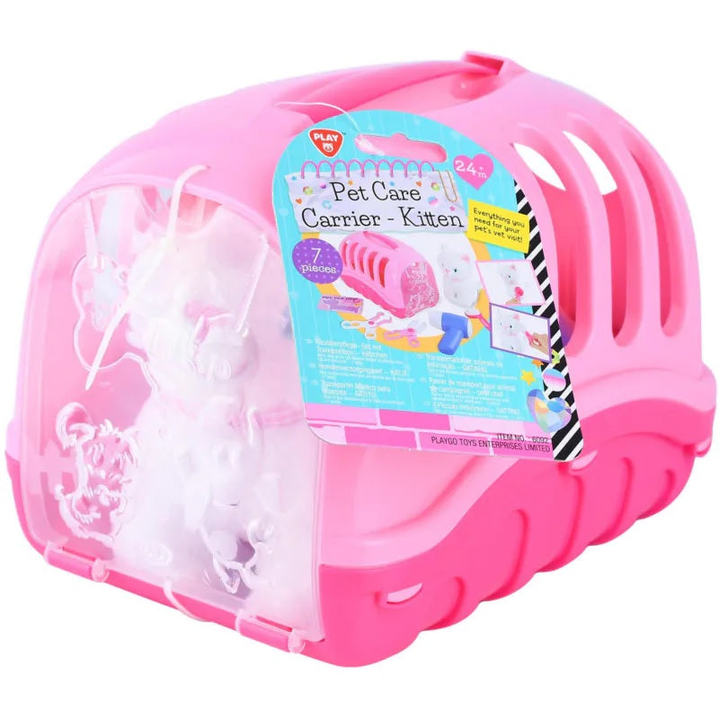 Buy Playgo Pet Care Carrier Kitten 7pcs With Plush Kitten Included | Yallatoys.com