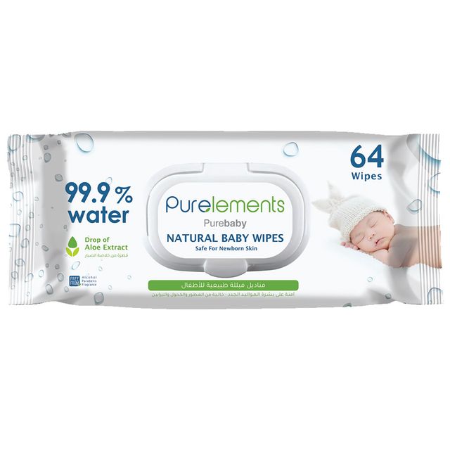 Purelements Aloe Natural 99.9% Water Wipes 64pcs
