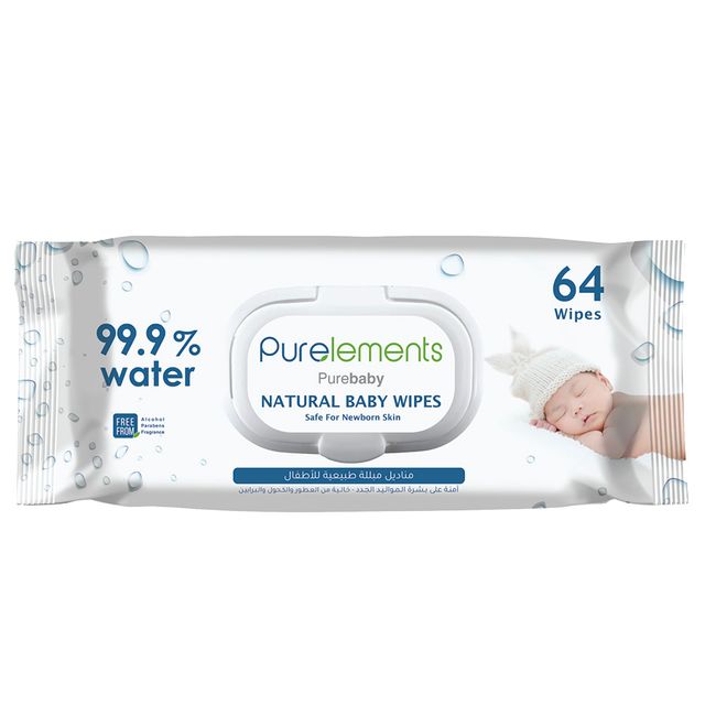 Purelements Natural 99.9% Water Wipes 64pcs Purelements Yallatoys