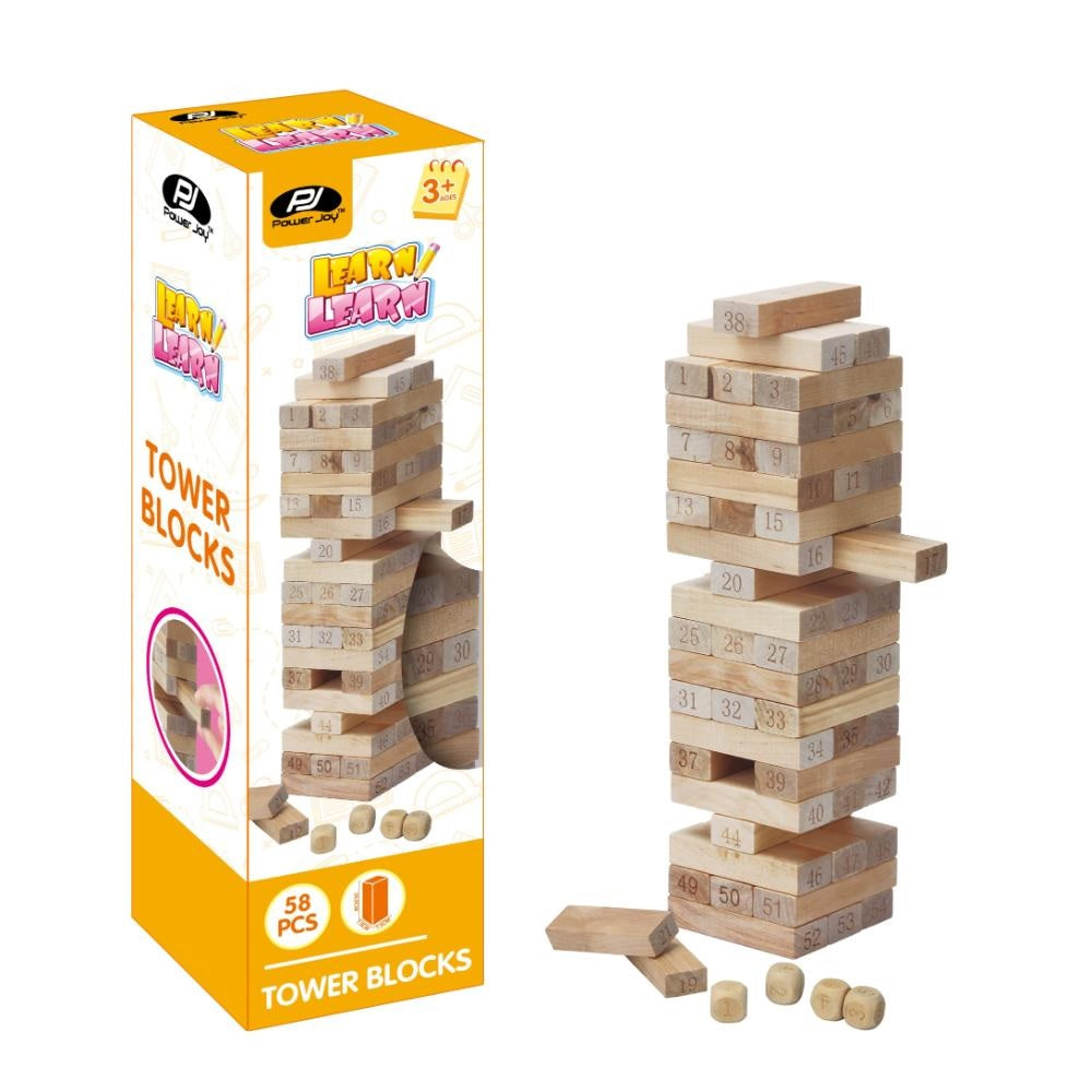 Buy Power Joy Wooden Tower Blocks 54pcs 4Dice | Yallatoys.com