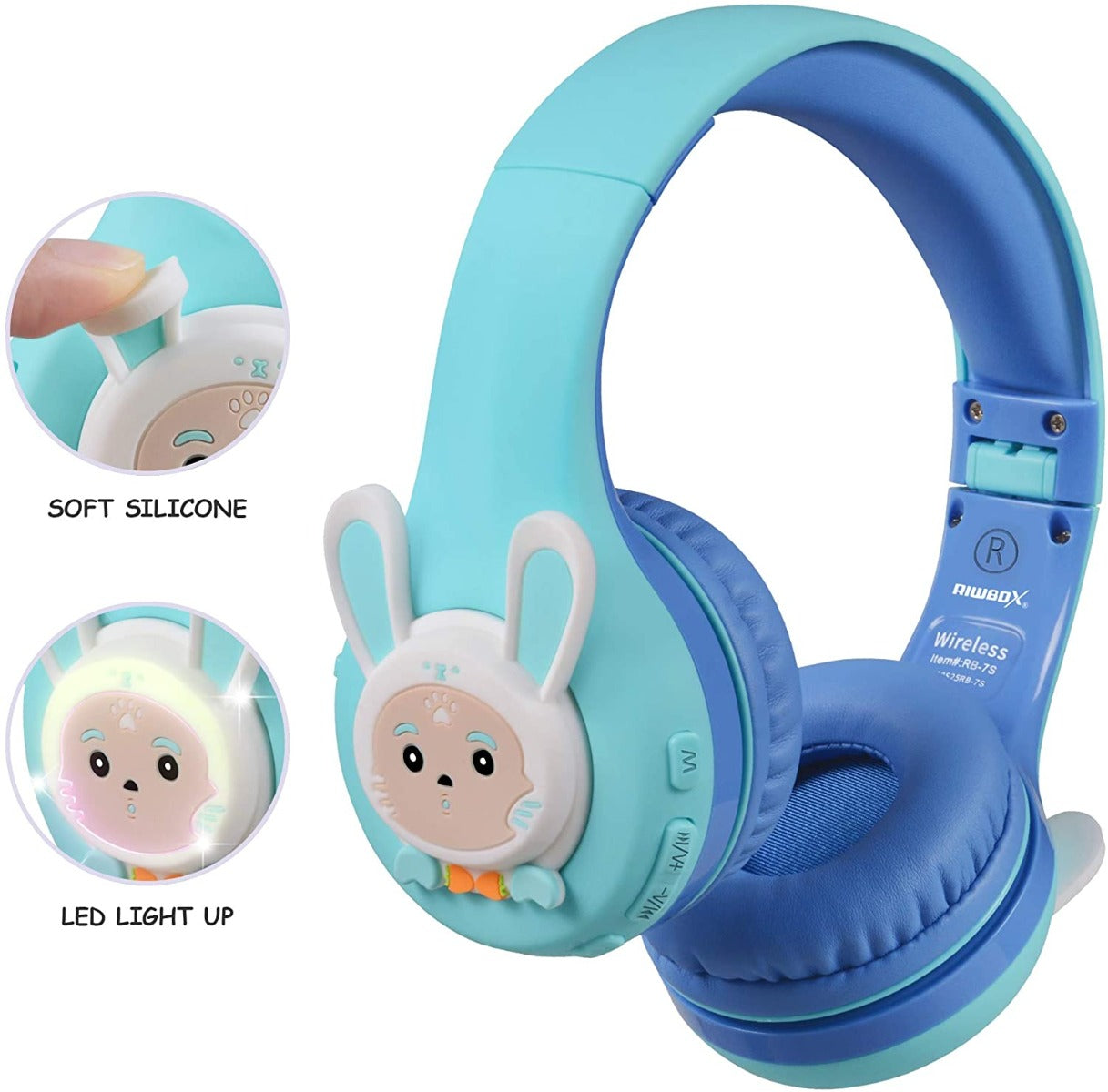 Buy Riwbox Rabbit Bluetooth Headphones With Led For Kids Blue Green | Yallatoys.com