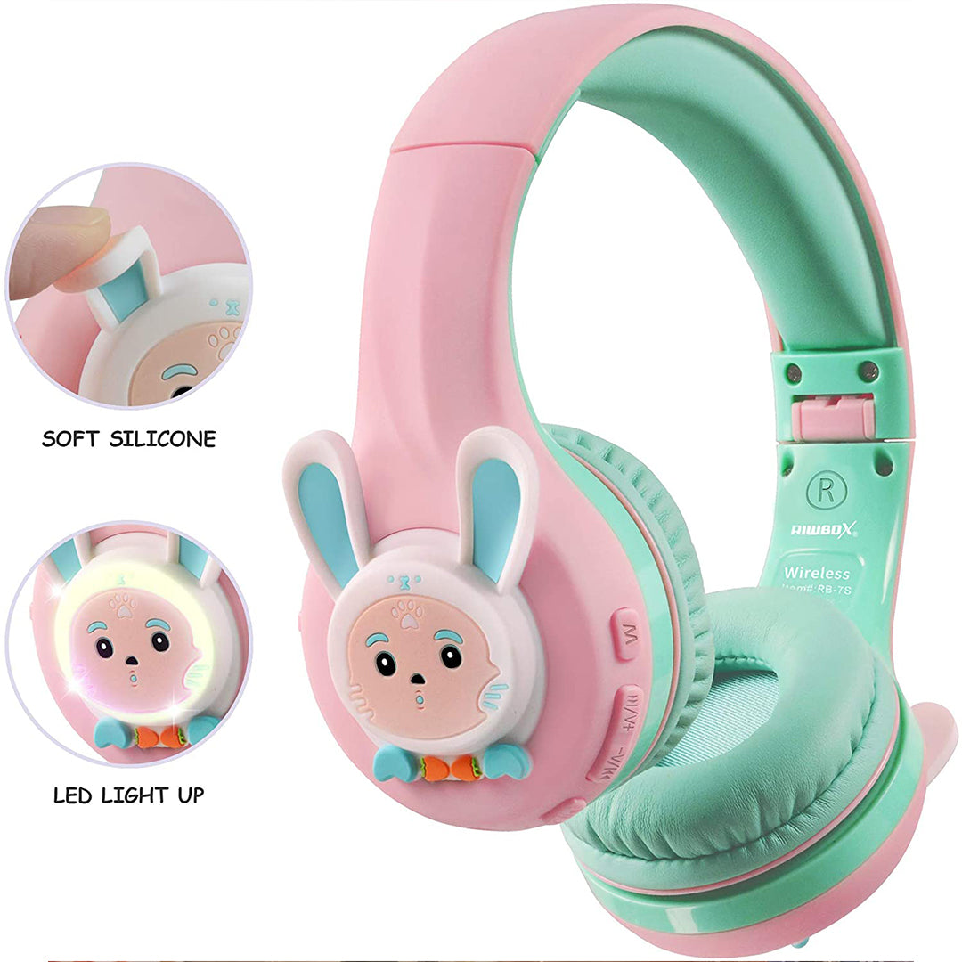 Buy Riwbox Rabbit Bluetooth Headphones With Led For Kids Pink Green | Yallatoys.com