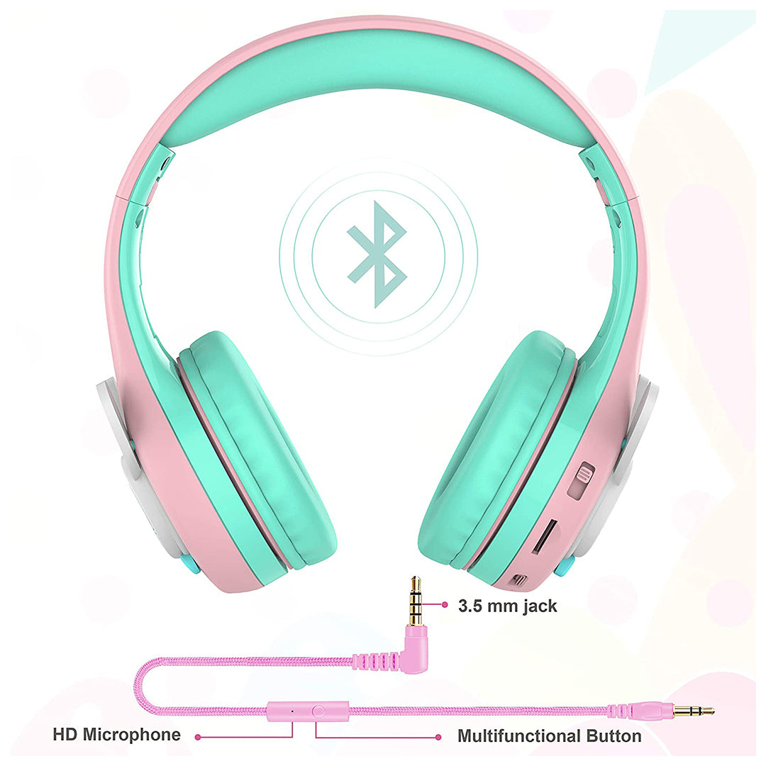 Buy Riwbox Rabbit Bluetooth Headphones With Led For Kids Pink Green | Yallatoys.com