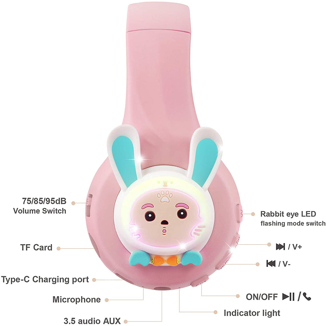 Buy Riwbox Rabbit Bluetooth Headphones With Led For Kids Pink Green | Yallatoys.com