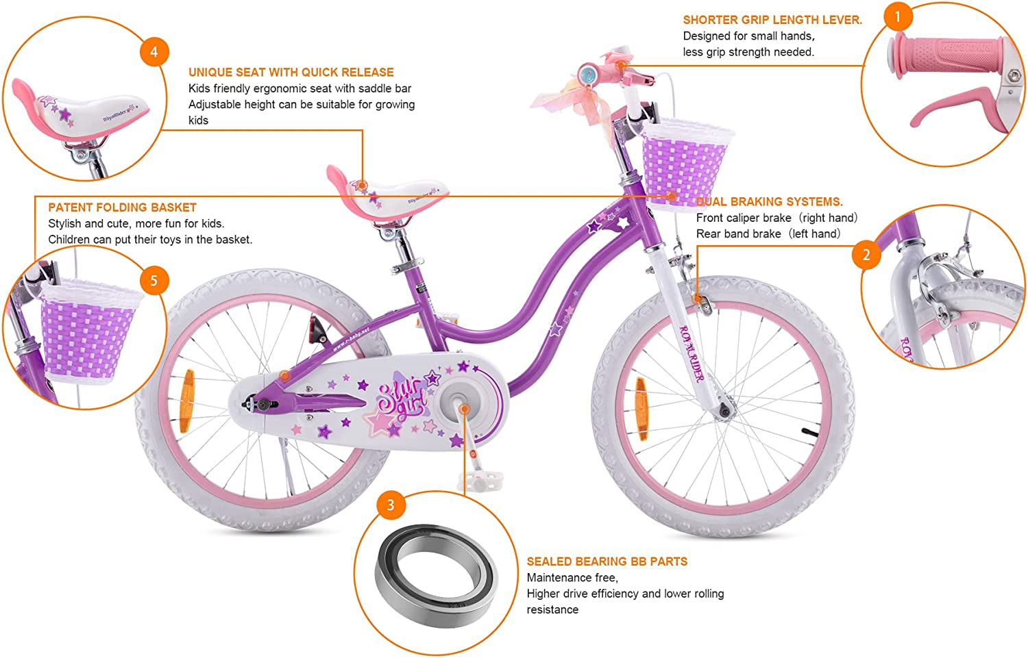 Buy Royal Baby Star Girl 18inch Purple Bicycle | Yallatoys.com