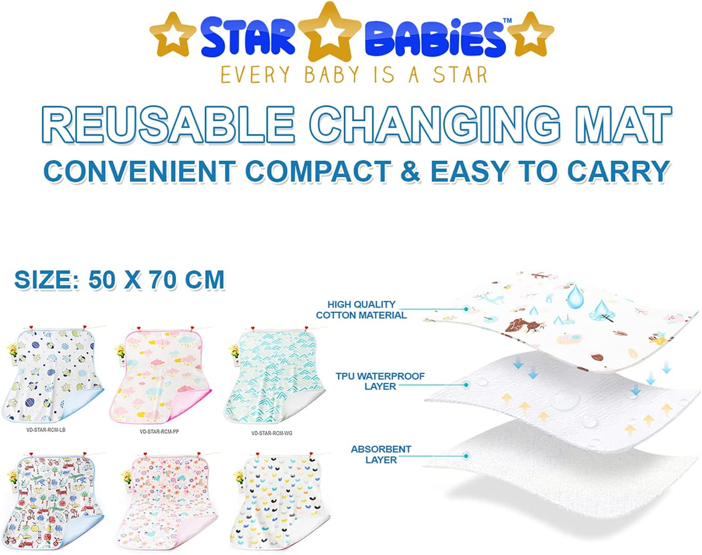 Star Babies Reusable Chanigng Mat Blue Star Babies Yallatoys