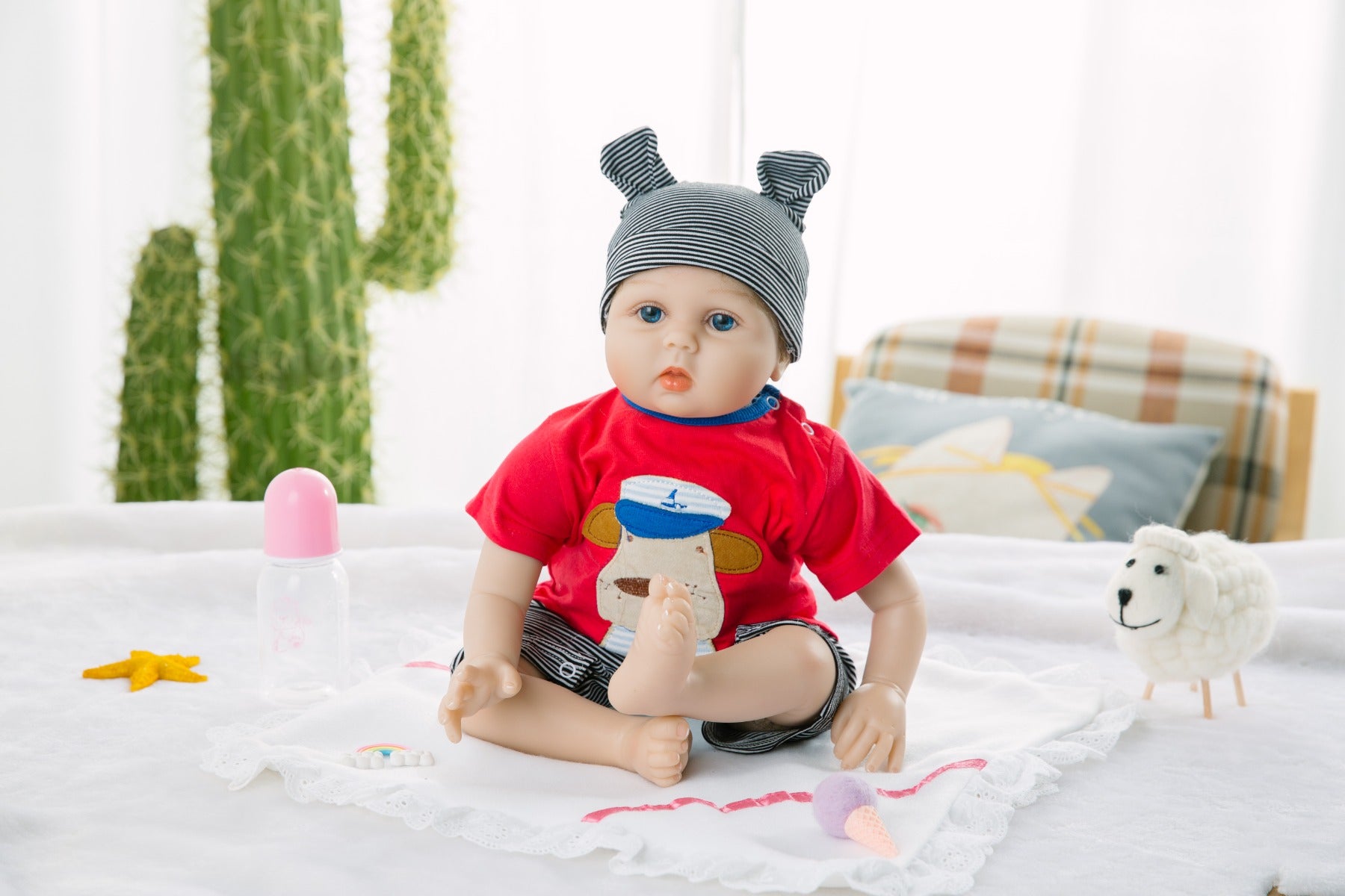 Buy Reborn 22inch Life Like Baby Real Boy Doll Silicone Vinyl Handmade Red T Shirt | Yallatoys.com