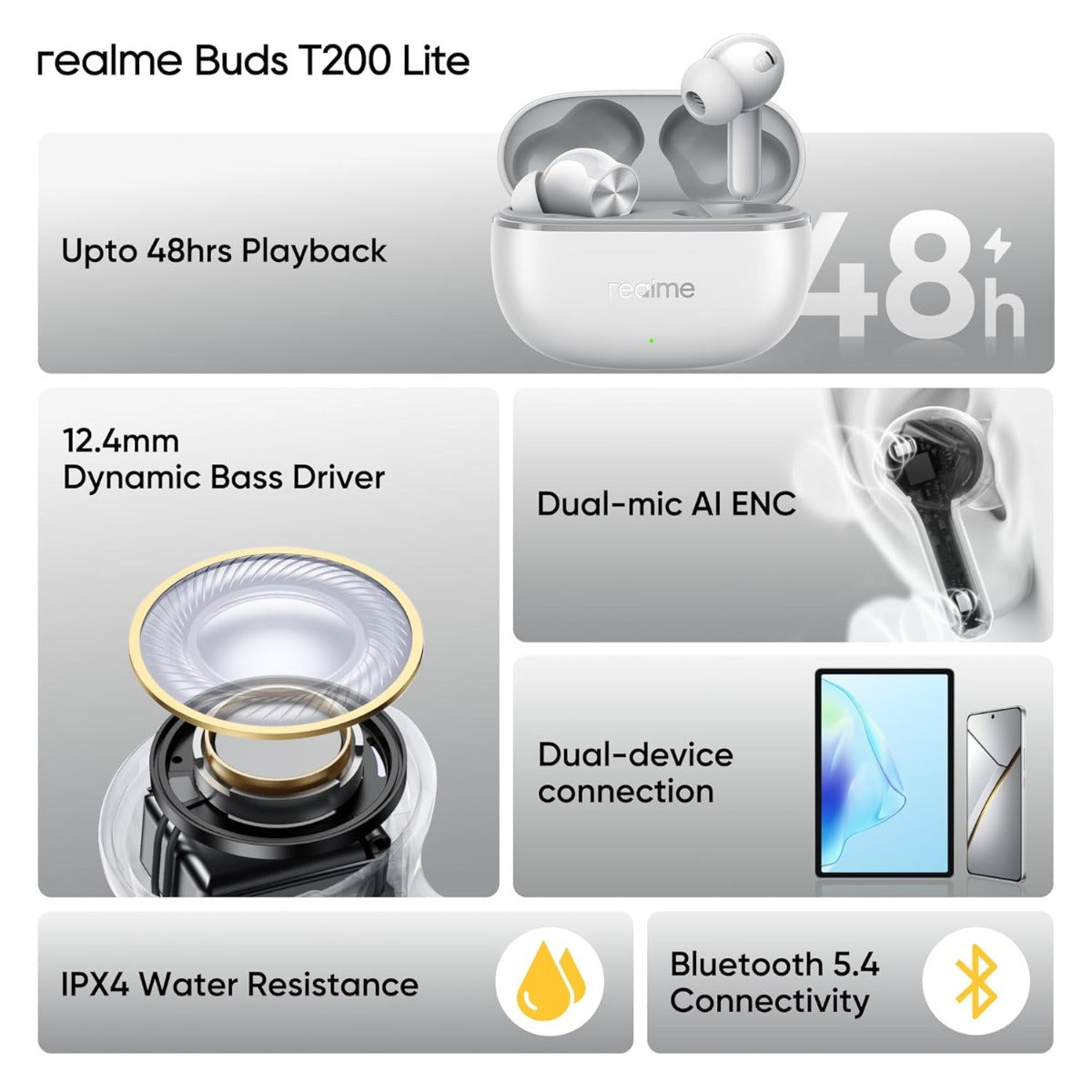 Buy Realme Buds T200 Lite Storm Grey | Yallatoys.com