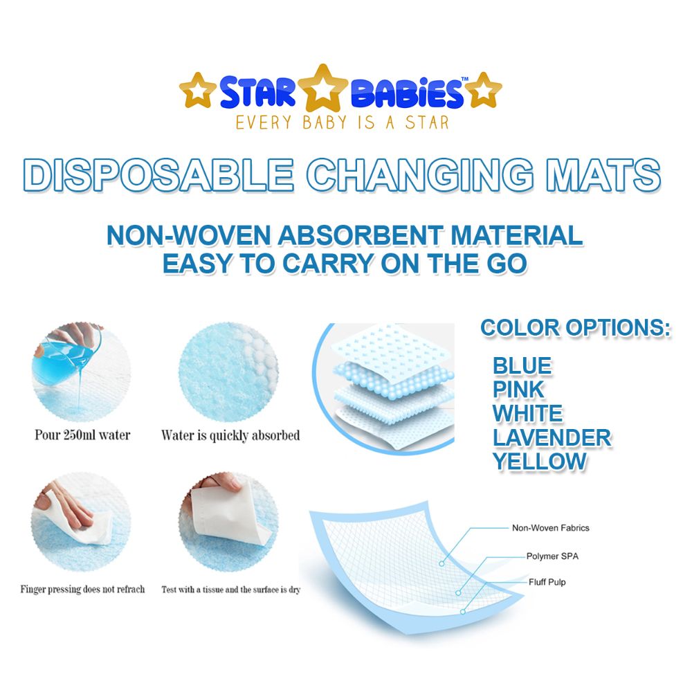 Star Babies Disposable Pack Of 20 Changing Mats 45X60Cm  Large Printed Star Babies Yallatoys