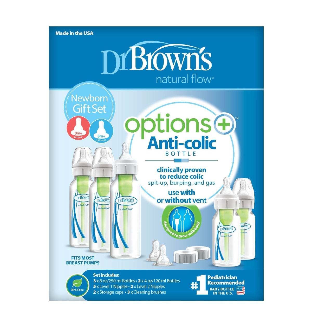 Buy Dr.Browns Pp Narrow Options+ Newborn Feeding Set 3X250 Ml & 2X120 Ml Bottles  2Xl2 Nipples  2 Storage Caps  3 Cleaning Brushes | Yallatoys.com
