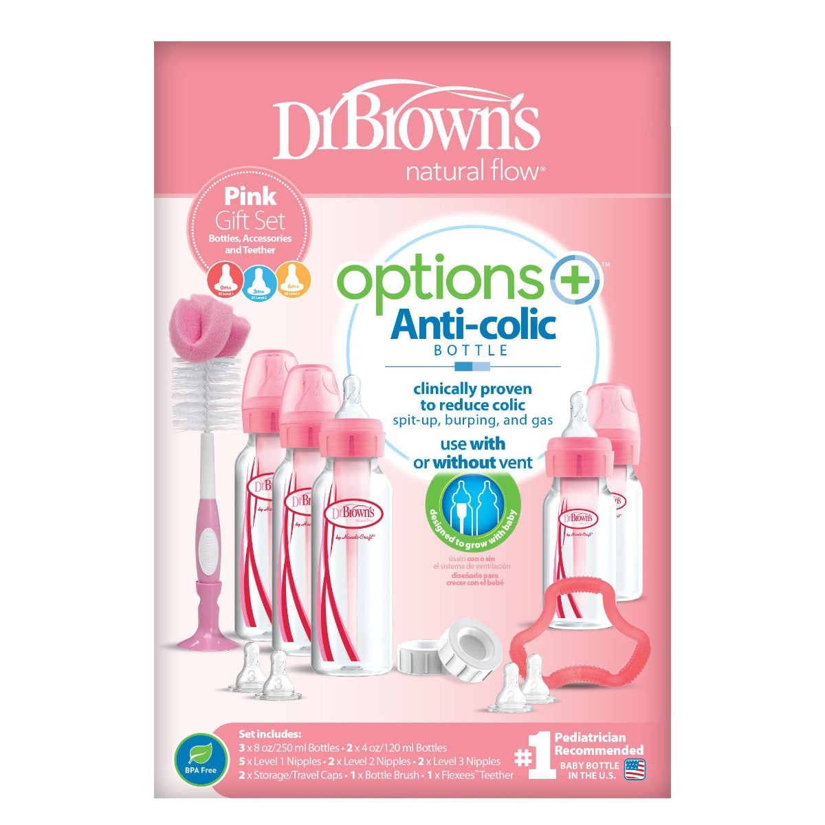 Buy Dr Browns Narrow-Neck Bottle Pink Gift Set | Yallatoys.com
