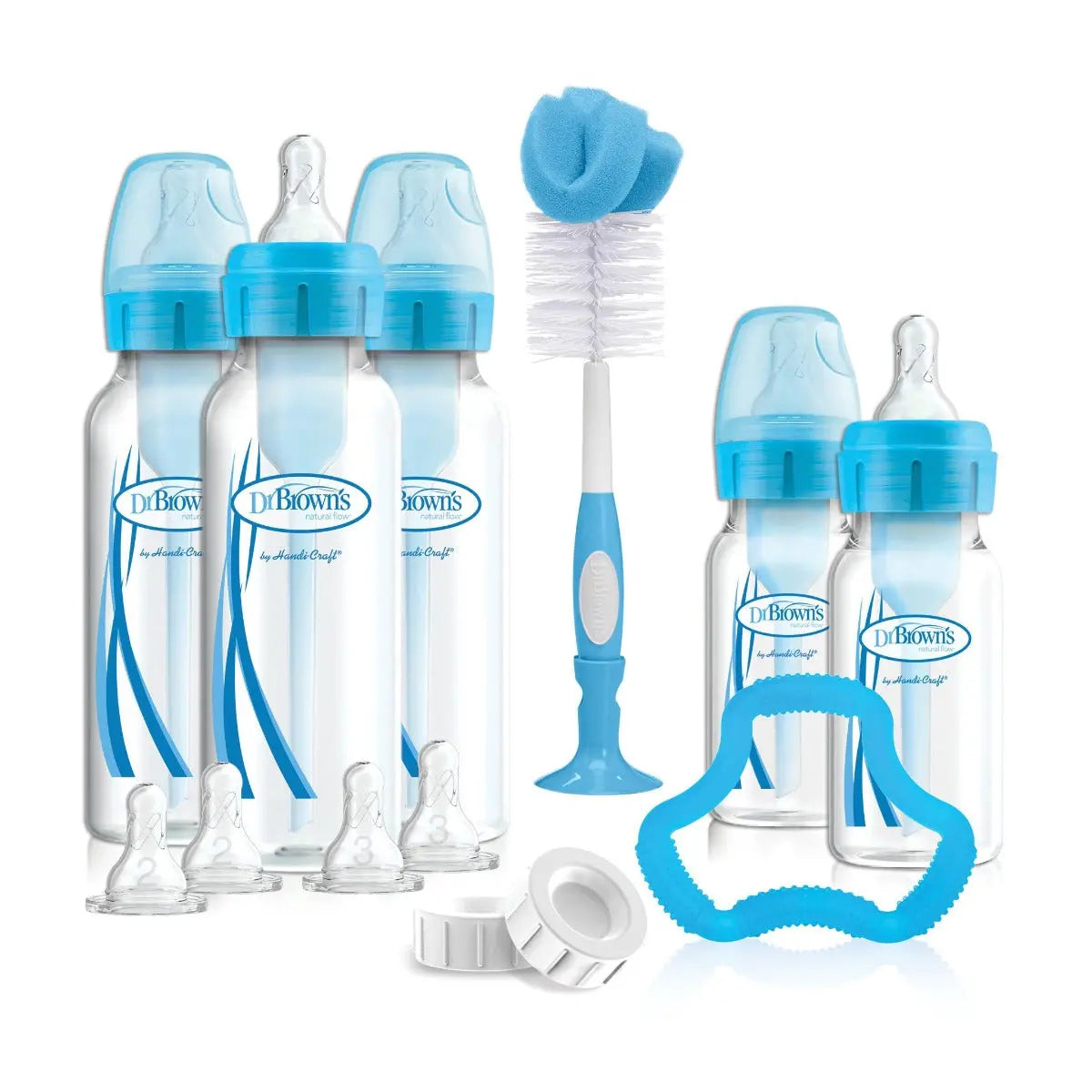 Dr.Browns Blue Bottle Gift Set Options+ 2X120 Ml & 3X250 Ml Bottles  2Xl2 & 2Xl3 Nipples  1 Flexees Teether  700 Brush  2 Storage Caps & 3 Cleaning Brushes Dr Browns Yallatoys