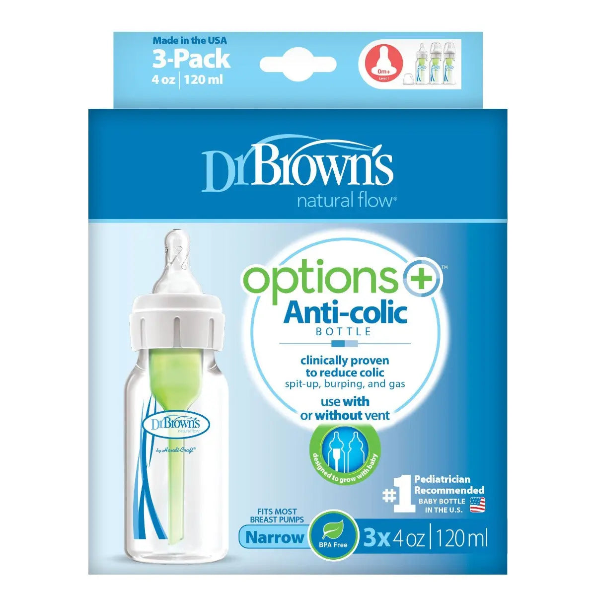 Dr.Browns 4 Oz/120 Ml Pp Narrow Options+ Bottle  3 Pack Dr Browns