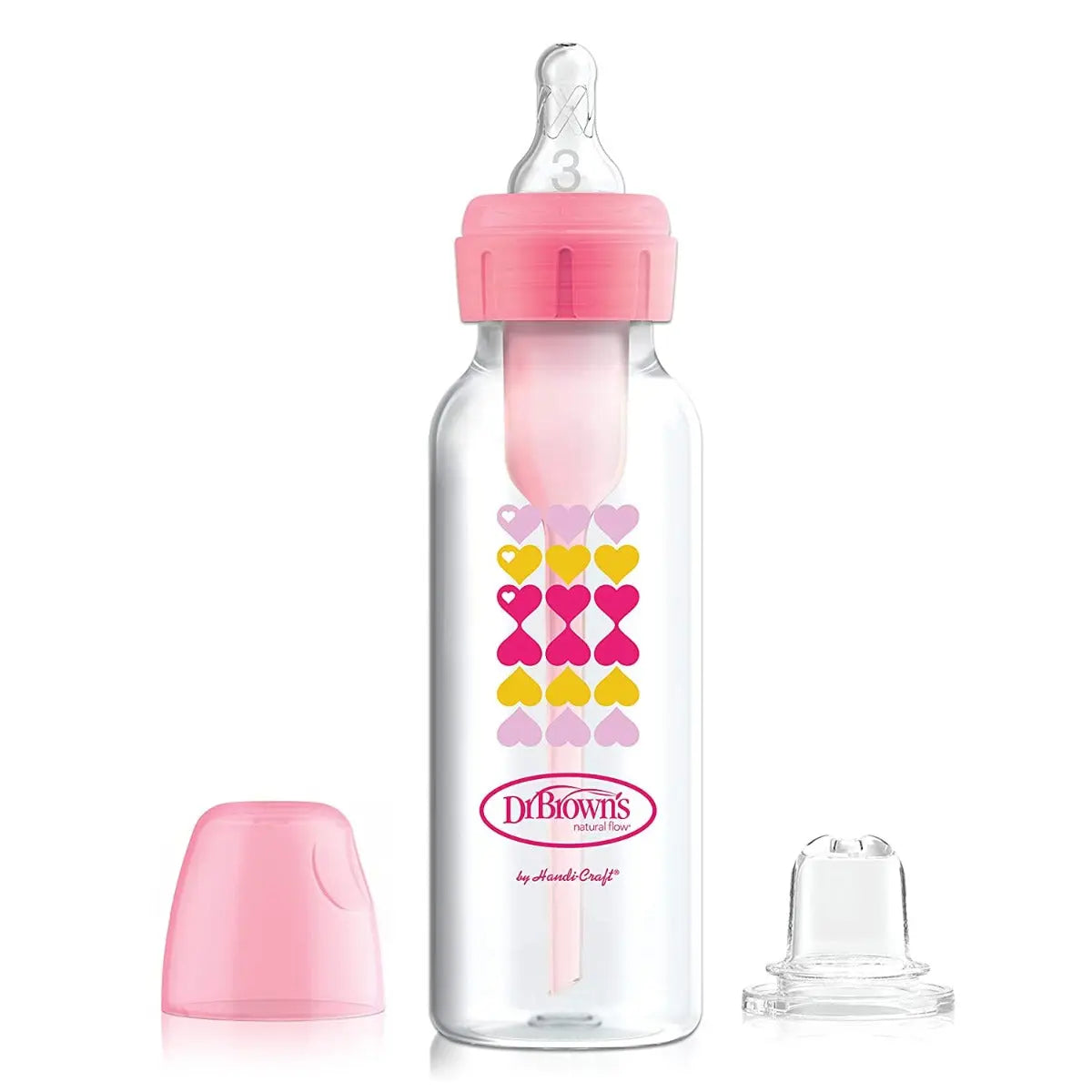 Dr.Browns 8 Oz/250 Ml Pp Narrow Options+ Bottle To Sippy Starter Kit  Pink Hearts +L3 Nipple Dr Browns Yallatoys