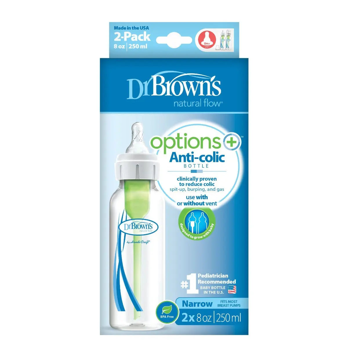 Dr.Browns 8 Oz/250 Ml Pp Narrow Options+ Bottle  2 Pack Dr Browns